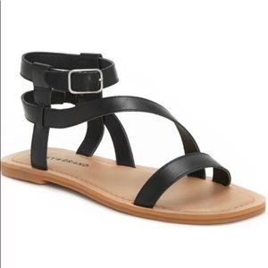 LUCKY BRAND Size 10 Byleth Strappy SandalBlack Flat Ankle Leather Rubber $78 NEW